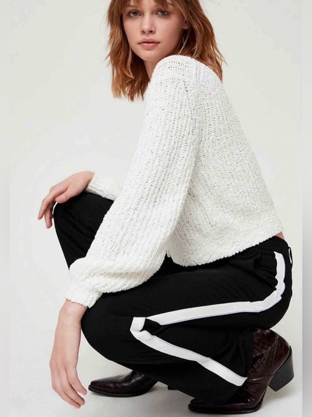 Little Moon Aritzia clover black dress pants with white + Lilac stripe size 6